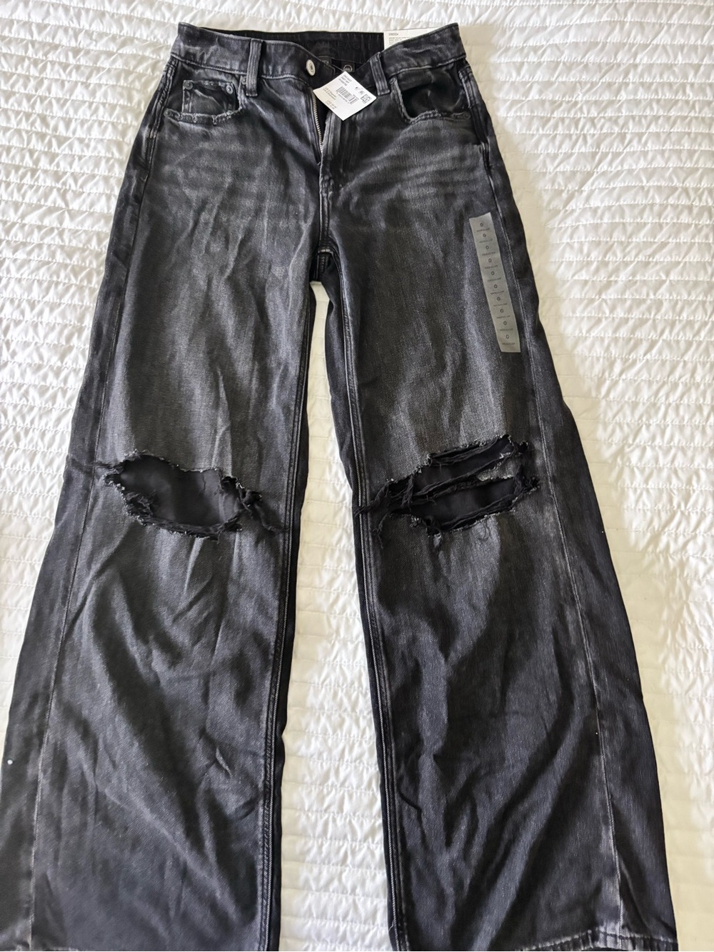 American Eagle Outfitters Black Distressed Wide-Leg Jeans